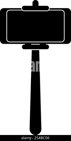 Stick holder for selfie black icon . Stock Vector