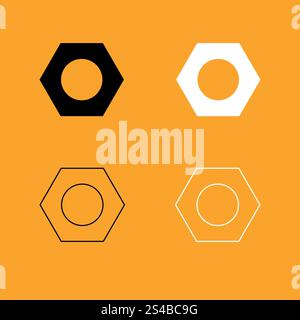 Hex nut set black and white icon . Stock Vector