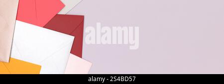 Banner with envelopes on a blue background. Place for text. Stock Photo