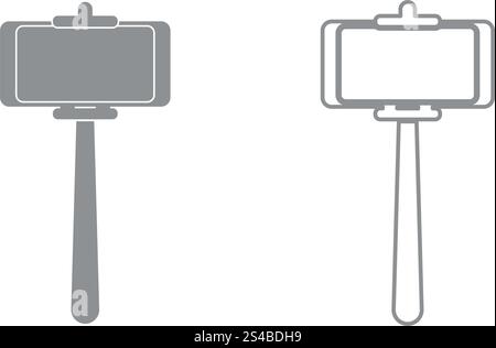 Stick holder for selfie icon. Grey set .. Stick holder for selfie icon. It is grey set . Stock Vector