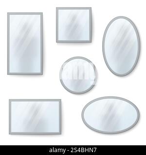 Vector realistic mirrors set with blurry reflection. Vector realistic mirrors set with blurry reflection. Mirror frames or mirror decor interior vector illustration Stock Vector