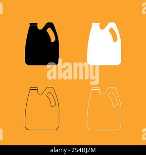 Cans with engine oil and fuel set black and white icon . Stock Vector