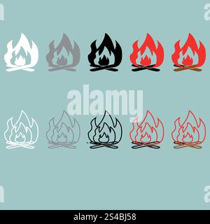 Bonfire white grey black red grey icon.. Bonfire white grey black red grey icon set. Stock Vector