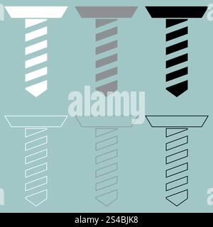 Self tapping screw white grey black colour.. Self tapping screw white grey black colour set. Stock Vector
