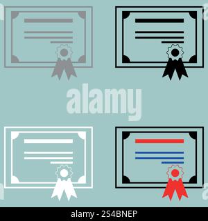 Certificate grey black white coloured icon.. Certificate grey black white coloured icon set. Stock Vector