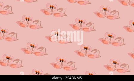 Trendy pattern composition made with pink flamingo party glasses on pastel pink background. Minimal summer party concept. Creative festive celebration Stock Photo