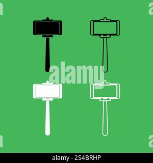 Stick holder for selfie icon  Black and white color set . Stick holder for selfie icon . Black and white color set . Stock Vector