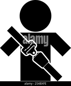 Man with forklift seat belt stick figure Car safety belt icon black color Stock Vector