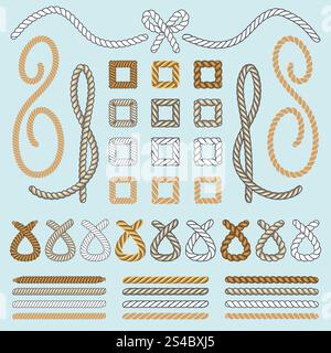 Rope brushes vector. Rope brushes vector set. Seamless rope brush collection Stock Vector