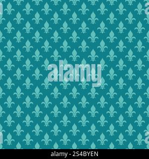 Teal fleur de lis vector seamless pattern. Teal fleur de lis vector seamless pattern. Background ceramic classic illustration Stock Vector