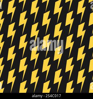 Yellow lightnings black vector seamless pattern. Yellow lightnings isolated on black. Vector seamless pattern Stock Vector
