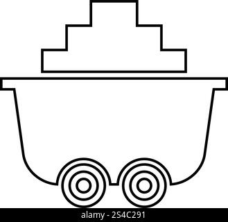 Mine cart or trolley of coal icon black color vector illustration flat style outline Stock Vector