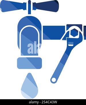 Icon of wrench and faucet. Icon of wrench and faucet. Flat color design. Vector illustration. Stock Vector