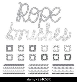 Rope nautical vector pattern brushes set. Rope nautical vector pattern brushes set. Rope pattern, nautical rope, design rope set Stock Vector