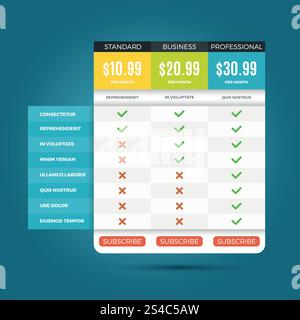 Vector pricing business plans for websites and applications. Vector pricing business plans for websites and applications. Banner with pricing for website, illustration of template internet pricing Stock Vector