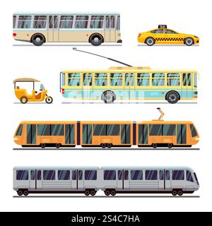 Municipal city transport vector flat icons set. Municipal city transport vector flat icons set. Transportation vehicle municipal and transport of set municipal illustration Stock Vector