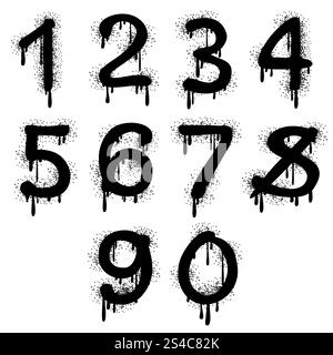 Grunge vector numbers with splatter text effect. Grunge vector numbers with splatter text effect. Arithmetic figure for education illustration Stock Vector