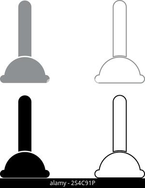 Toilet plunger sanitary tools household cleaning icon set grey black color outline Stock Vector