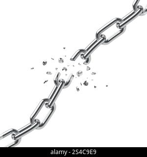Broken steel chain links freedom vector concept. Broken steel chain links freedom vector concept. Disruption strong steel illustration Stock Vector