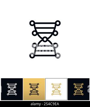 DNA genetics chromosome code vector icon. DNA genetics chromosome code vector icon. DNA genetics chromosome code pictograph on black, white and gold background Stock Vector