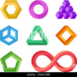 Impossible geometric shapes vector set. Impossible geometric shapes vector set. Abstract colored object element for logo illustration Stock Vector