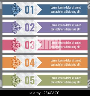 Pixel gradient banners with options. vector infographics elements. Pixel gradient banners with options. vector infographics elements. Square pattern card for web design illustration Stock Vector