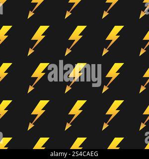 Yellow lightnings black vector seamless pattern. Yellow lightnings black. Vector background seamless pattern ilustration Stock Vector