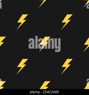 Yellow lightnings black vector seamless pattern. Yellow lightnings isolated on black background. Vector seamless pattern Stock Vector