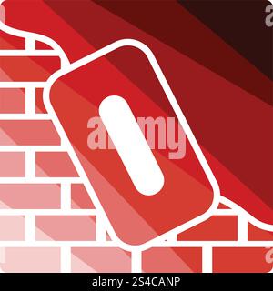 Icon of plastered brick wall . Icon of plastered brick wall . Flat color design. Vector illustration. Stock Vector