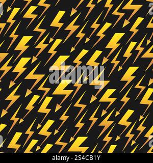 Yellow lightnings black vector seamless pattern. Yellow lightnings on black background. Vector seamless pattern illustration Stock Vector
