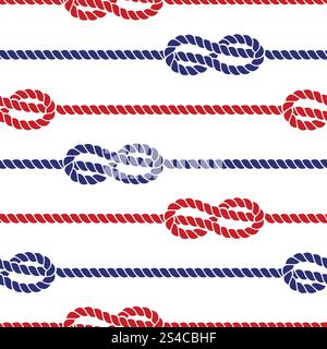 Nautical ropes with knots seamless pattern. Nautical colored ropes with knots seamless pattern cable. Vector illustration Stock Vector
