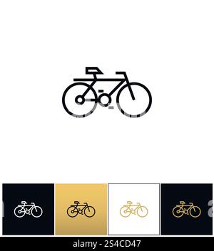 Bicycle line symbol or travel velocity bike outline vector icon. Bicycle line symbol or travel velocity bike outline vector icon. Bicycle line symbol or travel velocity bike outline pictograph on black, white and gold background Stock Vector