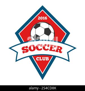 Vector soccer logo, badge, emblem template in red and blue. Vector soccer logo, badge, emblem template in red and blue for tournament football illustration Stock Vector