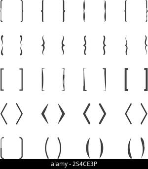Square, round, angle, curly brackets vector icons set. Square, round, angle, curly brackets vector icons set. Brace typography, type brace, brace for message note illustration Stock Vector