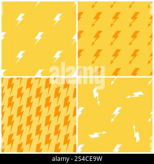 Lightnings vector yellow seamless patterns set. Lightnings vector yellow seamless patterns set. Background for storm weather illustration Stock Vector