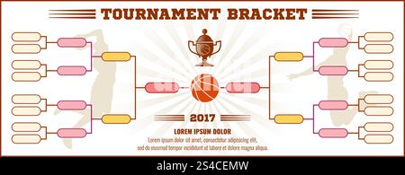 Basketball tournament bracket vector mockup. Basketball tournament bracket vector mockup. Infographic bracket sport basketball, template tournament chart basketball illustration Stock Vector