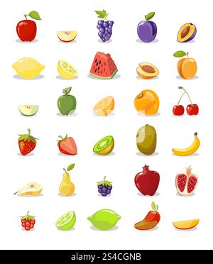 Vector fruits and slices collection. Vector fruits and slices collection. Pear and apple, lemon and orange illustration Stock Vector