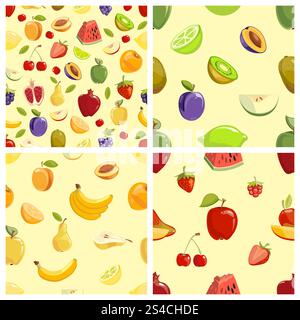 Set of vector fruits seamless patterns. Set of vector fruits seamless patterns. Collection of sweet fruit illustration Stock Vector
