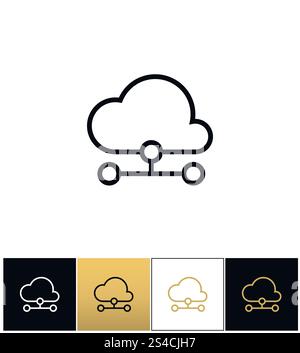 Cloud computer technology vector icon. Cloud computer technology vector icon. Cloud computer technology pictograph on black, white and gold background Stock Vector