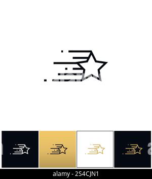 Star line features vector icon. Star line features vector icon. Star line features pictograph on black, white and gold background Stock Vector