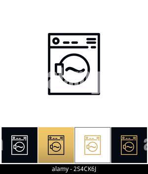 Washing machine sign or laundry rotating washer vector icon. Washing machine sign or laundry rotating washer vector icons on black, white and gold backgrounds Stock Vector
