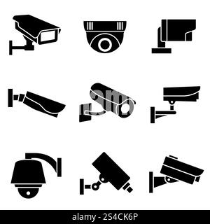 Video surveillance security cameras. Video surveillance security cameras, CCTV vector icons. Surveillance camera for safety and protection signs Stock Vector