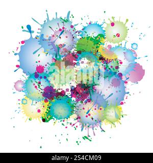 Multicolored watercolor paint splatters vector abstract background. Multicolored watercolor paint splatters vector abstract background. Colorful abstract stain illustration Stock Vector