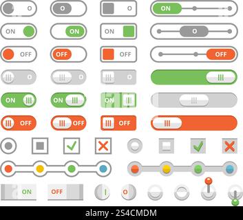 On and off toggle switches, elements of user interface vector. Set of ...