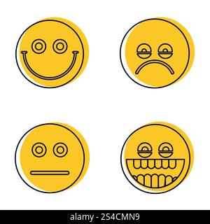 Emoji, emoticons icons in line style. Emoji, emoticons icons in line style isolated on white background. Vector illustration Stock Vector