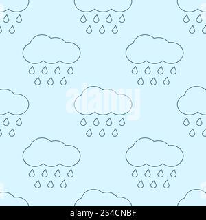 Outline vector rainy clouds seamless pattern. Outline vector rainy clouds seamless pattern. Linear style background illustration Stock Vector