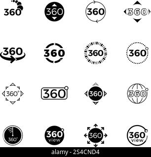 Degrees angle view, rotate vector icons set. 360 degrees angle view, rotate vector icons set. Rotate and turn panorama illustration Stock Vector