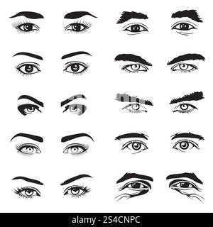 Male and female eyes eyebrows vector elements. Male and female eyes and eyebrows vector elements. Human eyeball and look illustration Stock Vector