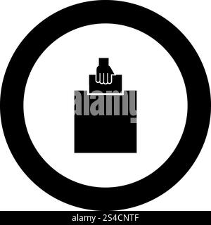 Hand puts a blank in a box for suggestion the voter throws a ticket icon black color in round circle vector illustration Stock Vector