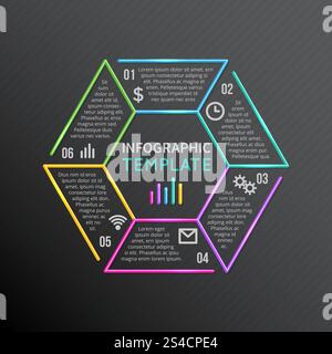 Line infographic vector template icons with 6 options parts, steps, processes. Line infographic vector template icons with 6 options parts, steps, processes. Model of infographic for presentation, illustration of color business infographic Stock Vector